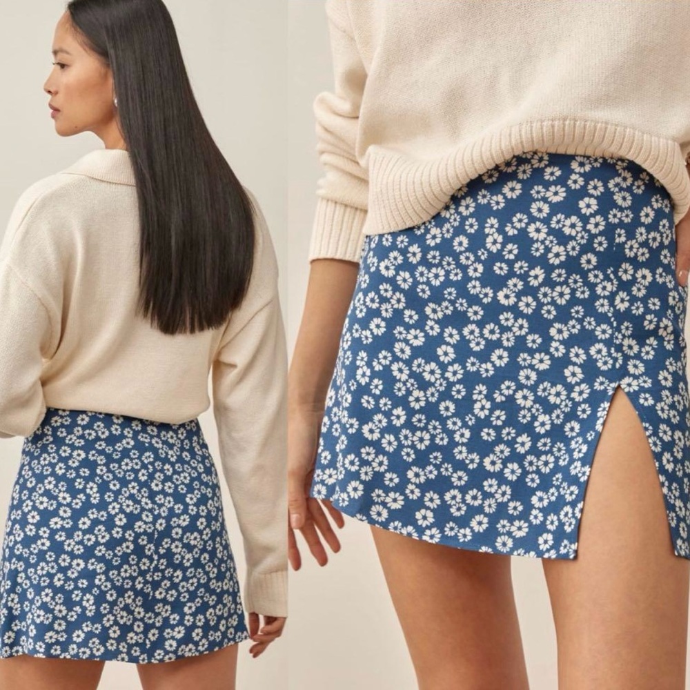 Reformation Blue Floral Mini Skirt